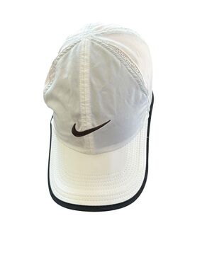 Nike Dri-Fit Featherlight White Black Running Cap Adjust Lightweight Tennis OS